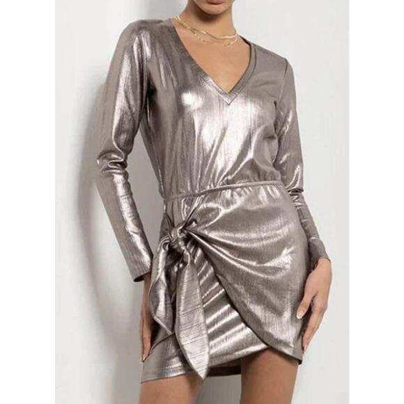 Tart Collection Women size M Metallic Rihanna Dress mini long sleeve tie wrap - Picture 1 of 11
